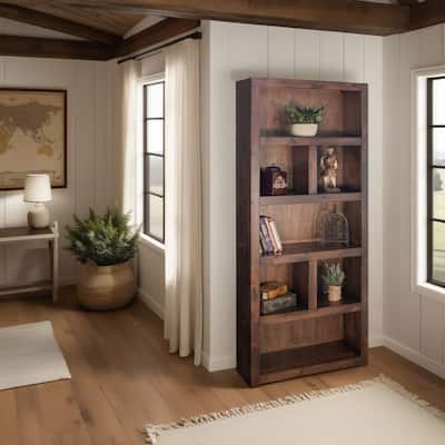 Bridgevine Home Sausalito 79 inch high Bookcase, No Assembly Required, Whiskey Finish