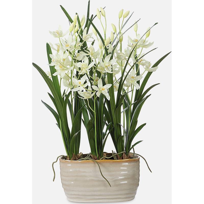 Uttermost 60227 Ariana Orchid 24-3/8" Tall Ceramic Faux Flora Planter - Cream / Tan