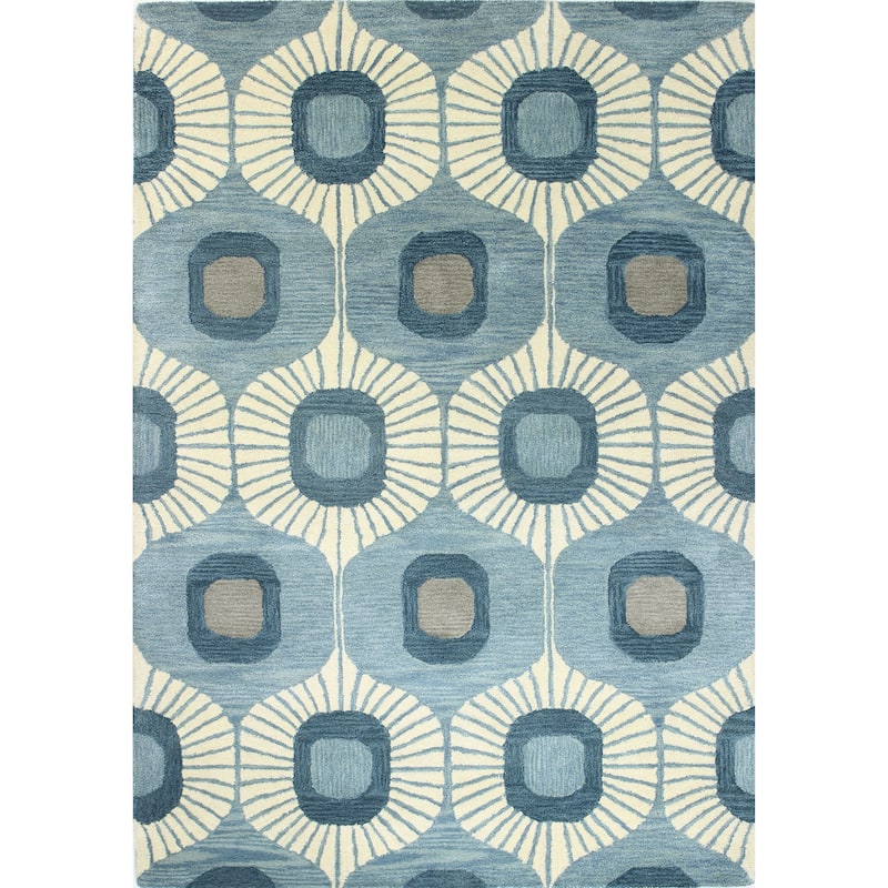 Bashian Woodbridge Hand-tufted Modern Abstract Ikat Wool Area Rug - 3'6" x 5'6" - Light Blue