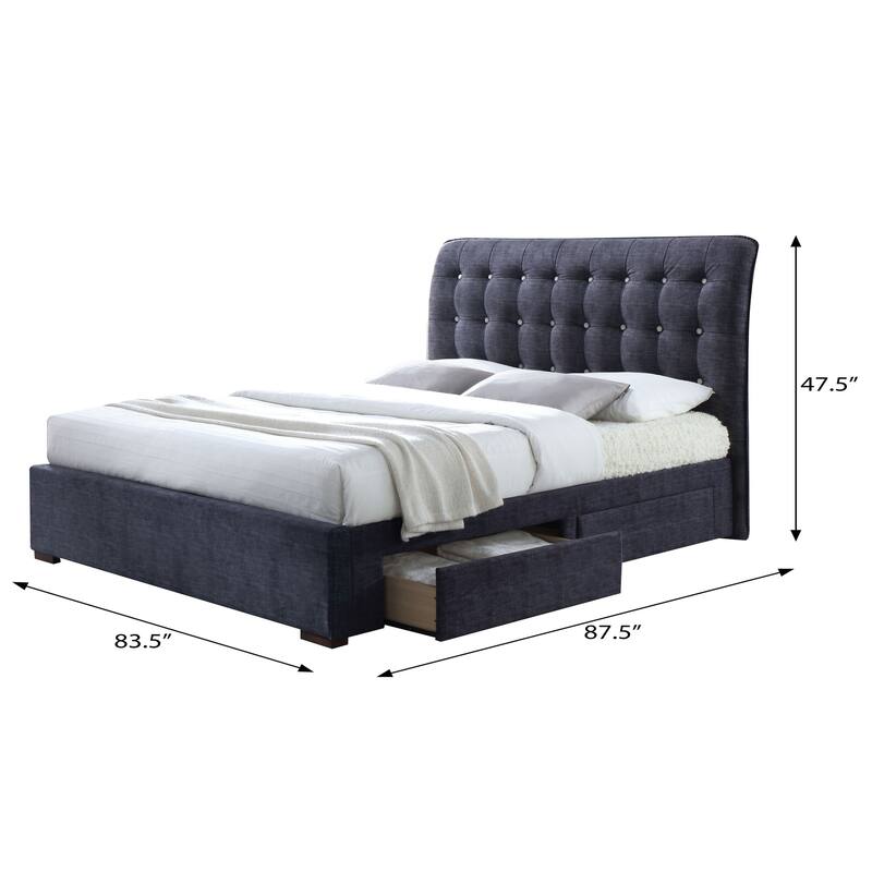 Whitman Dark Grey Platform Bed with Storage
