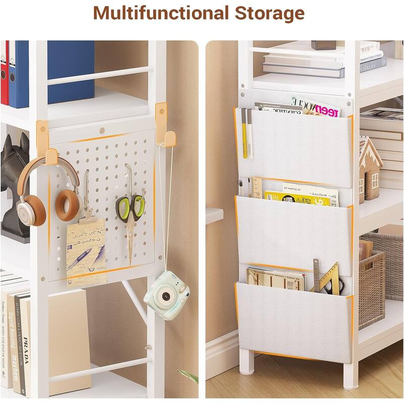 LED 5 Tier Bookshelf 55 inch Wide Bookcase Pegboard Storage Bag
