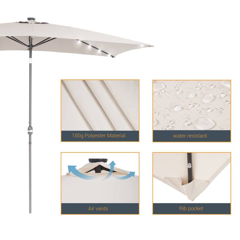 BONOSUKI Outdoor 10 x 6.5ft LED Rectangula Umbrella Patio Market Table Umbrella Aluminium/Steel with Tilt