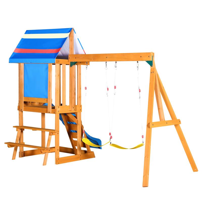 Cedar Wood Outdoor Swing Set 3 in 1 Swing Set, Outdoor Children's Playset with Slide, 2 Swings and Climber for Backyard