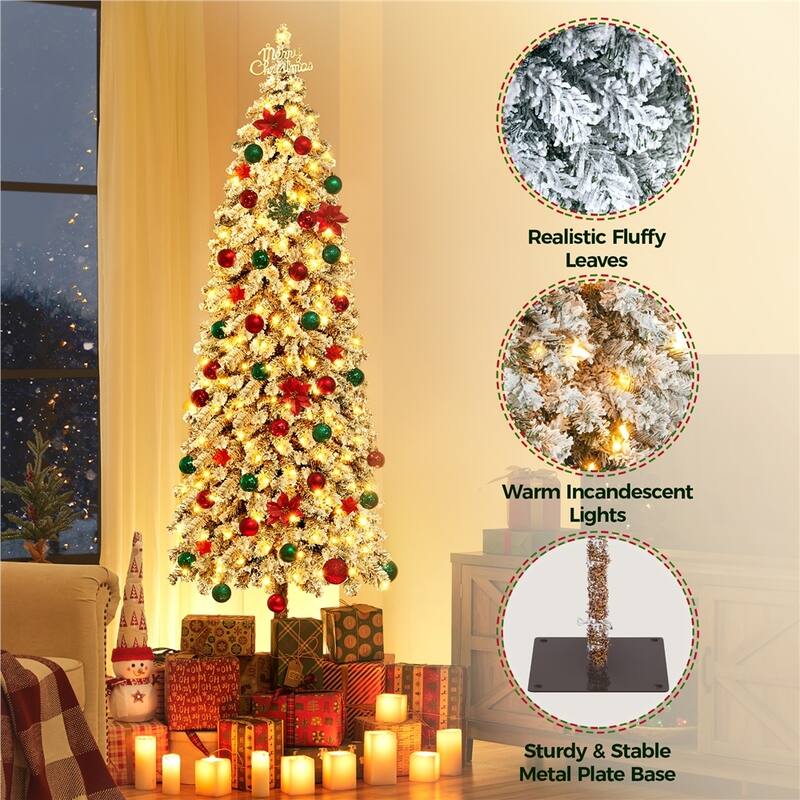 Yaheetech Snow Flocked Artificial Christmas Tree with Lights for Home Party, Green