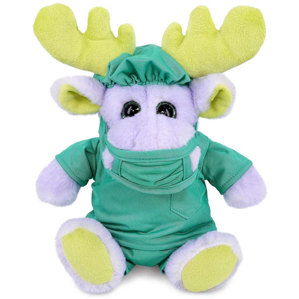 DolliBu Sitting Purple Moose with Scarf Doctor Plush w/ Uniform & Cap - 7.5 inches