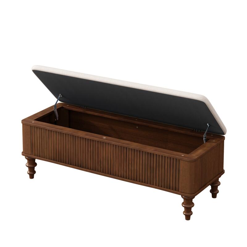 GDFStudio Vaelorian Solid Rubberwood Storage Ottoman Bench with Linen Seat