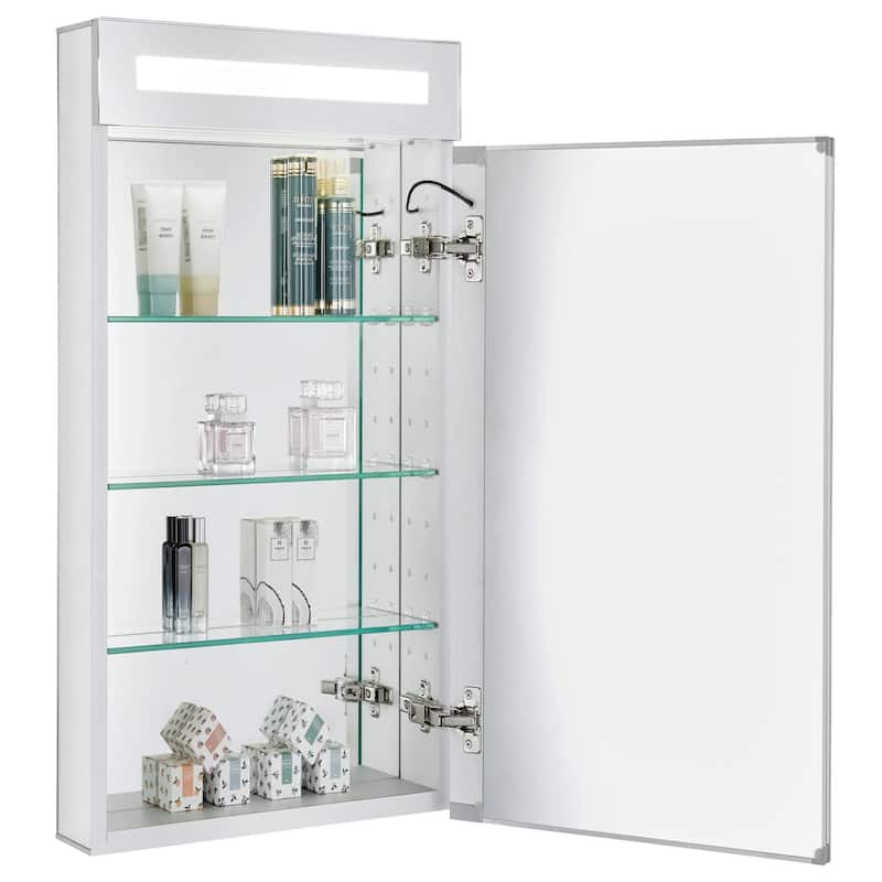 Bathroom Medicine Cabinet, Aluminum, Recessed/Surface Mount, Mirrored Interior w/LED