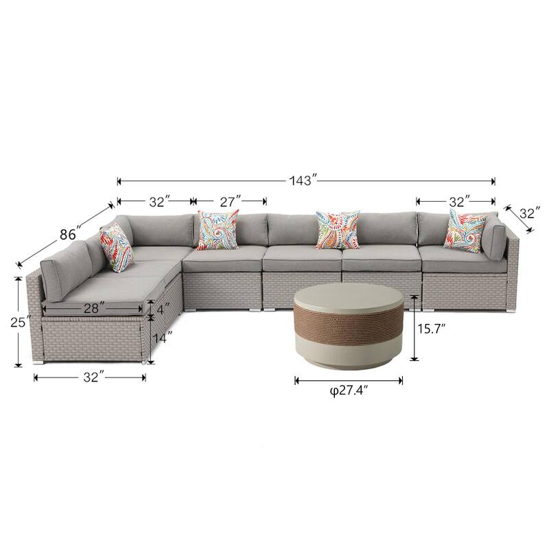 COSIEST 8-piece PE Wicker Outdoor Sectional Set with Cushions