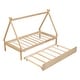 preview thumbnail 17 of 25, Twin Size Montessori Bed with Trundle, Wood Tent Floor Bed Frame, Twin Kids Bed with Slat Support for Boys,Girls, Easy Assembly