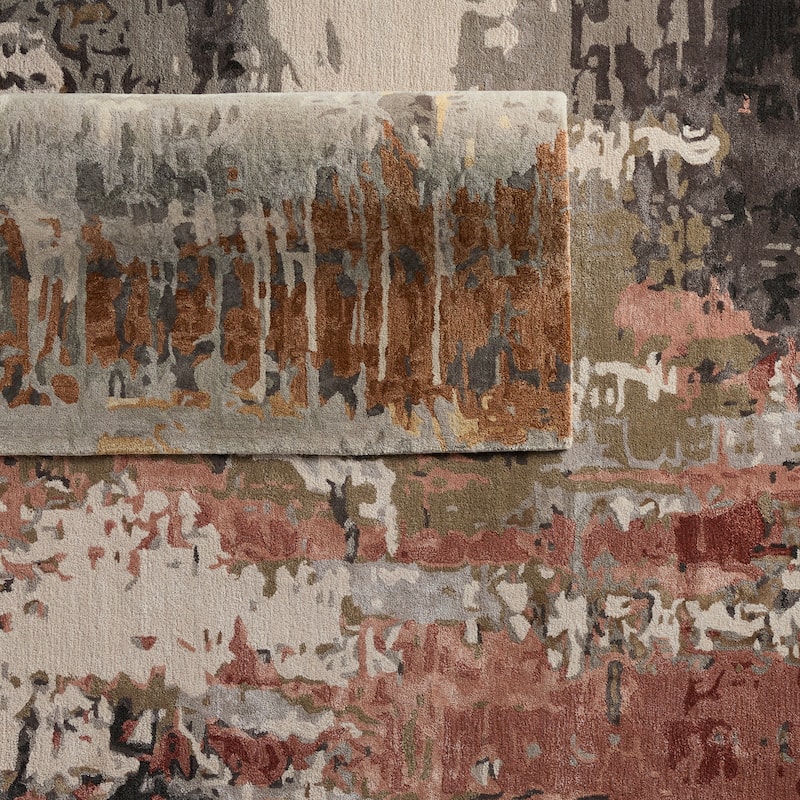 Theros Handmade Abstract Gray/ Bronze Area Rug
