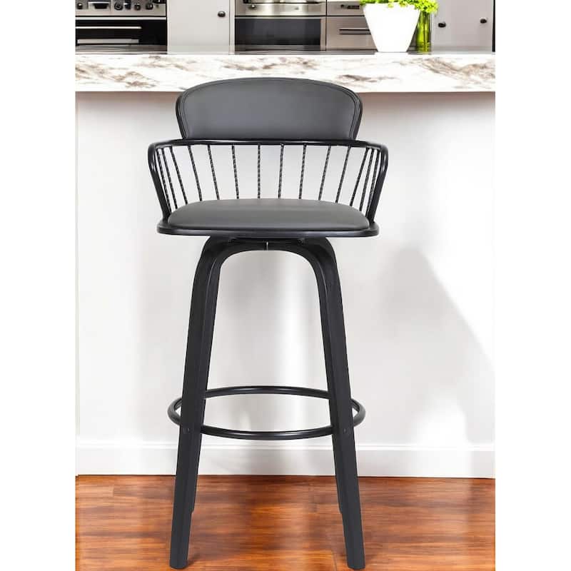 26" Gray And Black Faux Leather Swivel Low Back Counter Height Bar Chair - Gray