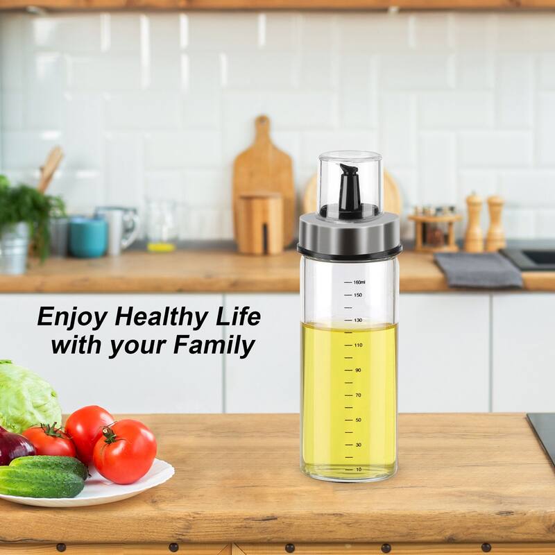 Olive Oil Dispenser Bottle, Drip-Free Spout with ml Marks for Kitchen - Clear, Black