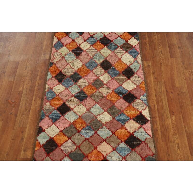 All-Over Trellis Moroccan Oriental Runner Rug Handmade Wool Carpet - 2'7" x 10'1"