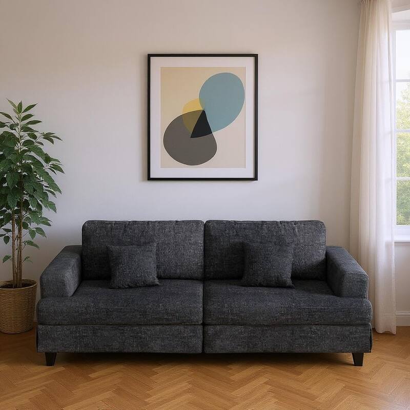 HomeRoots 94" Gray Chenille Modular Stainless Steel Sleeper Sofa With Toss Pillows - Gray