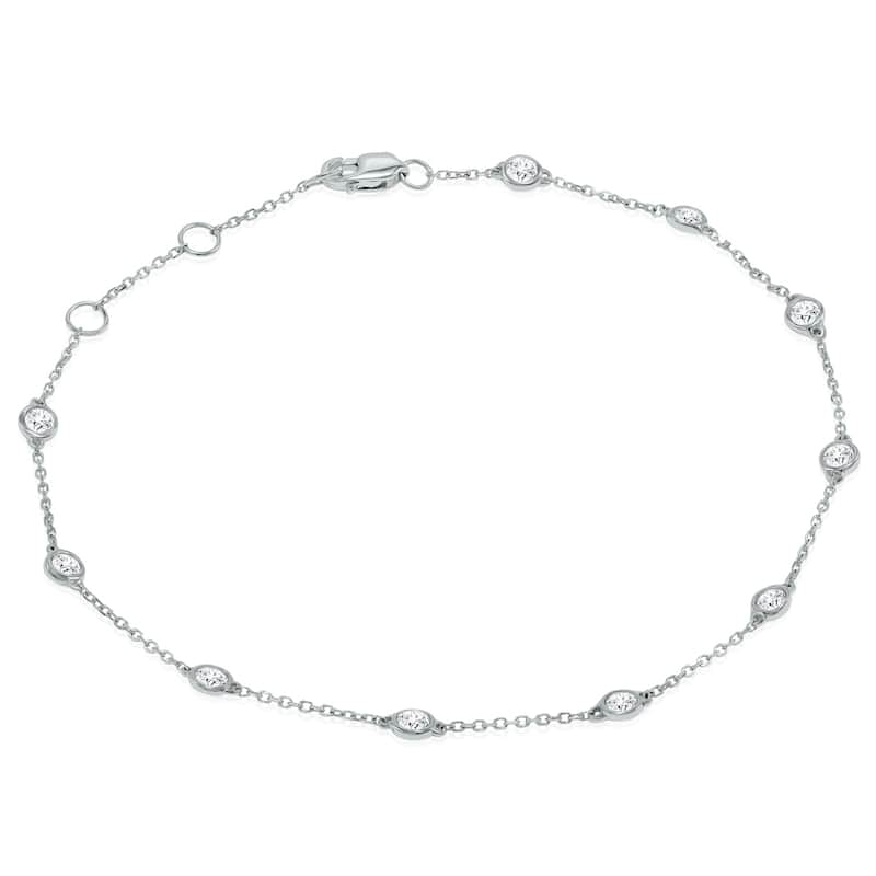 Marquee 1/2 Carat TW Bezel Set Genuine Diamond Station Bracelet in 14K White Gold