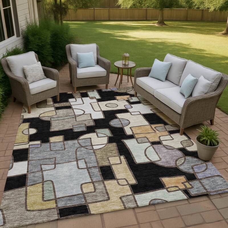 Machine Washable Indoor/ Outdoor Contemporary Prenner Chantille Rug - Black - 10' x 14'