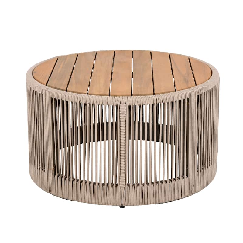 Outdoor Rattan rope & Acacia Wood Coffee Table - Patio Balcony Furniture for Garden, Yard, Balcony - Weather Resistant