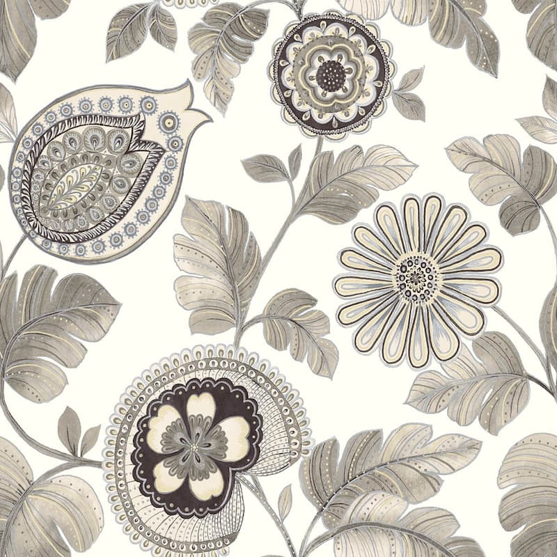 Seabrook Designs Boho Rhapsody Calypso Paisley Leaf Unpasted Wallpaper - 27 in. W x 27 ft. L - Stone and Latte