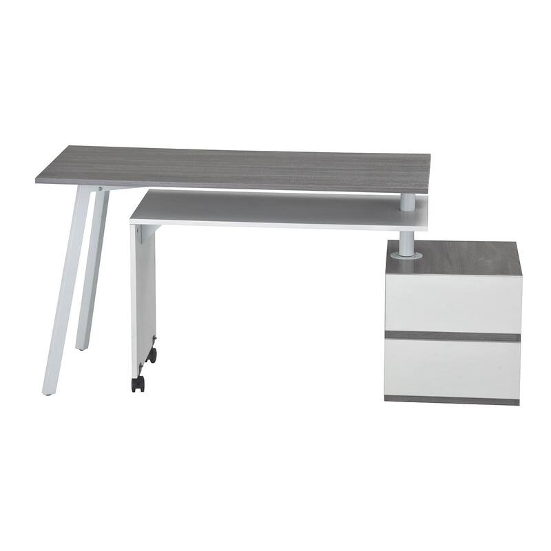 Rotating L-Shape Desk - Modern Computer Workstation, Multi-Positional, Alloy Steel Frame, Grey Finish