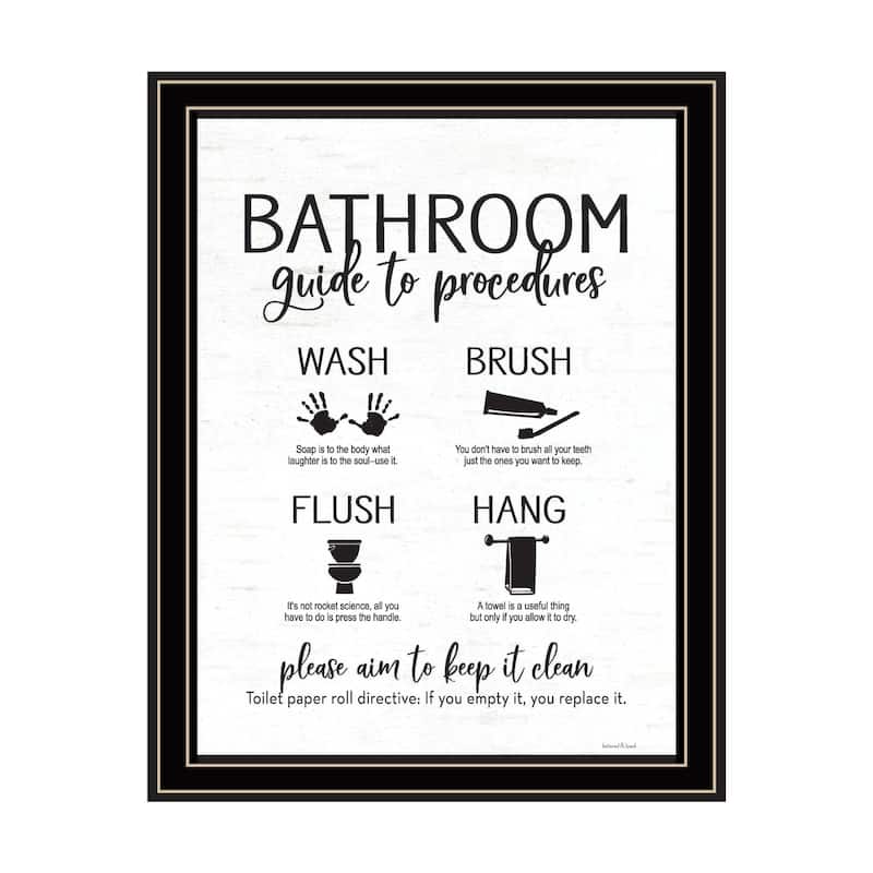 TrendyDecor4U Contemporary "Bathroom Guide" Framed Print Wall Art - Multi