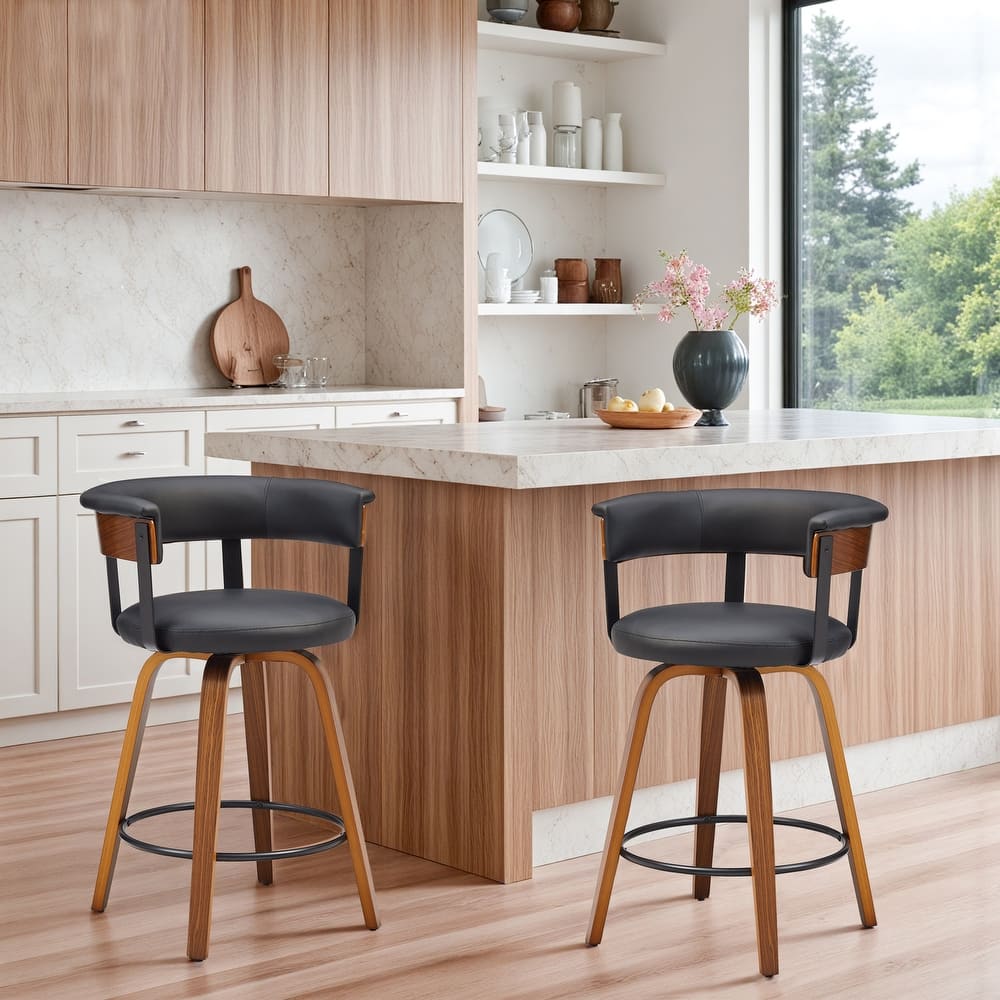 Swivel Counter Height Stool Bar Chair with Wood Frame (set of 2)