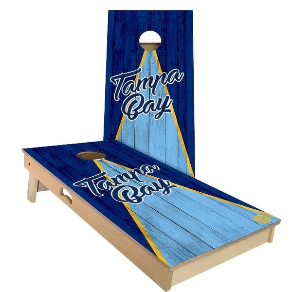 slide 2 of 8, Tampa Bay Triangle Baseball Outdoor Cornhole Board Set Backyard 2x4 - Include Carrying Case