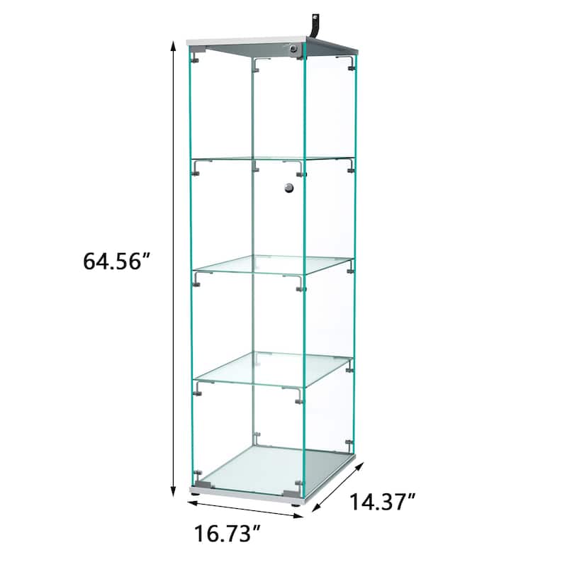 Glass Display Cabinet with Doors & Locks, Acrylic Shelves, Floor Standing Storage Showcase for Home or Office