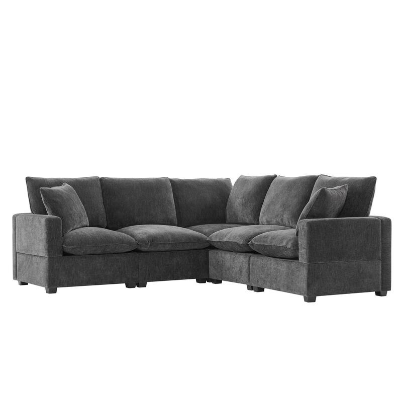Modern L Shaped Modular Sectional Sofa with Reconfigurable Chenille Seats and Foam Cushions for Living Rooms or Offices