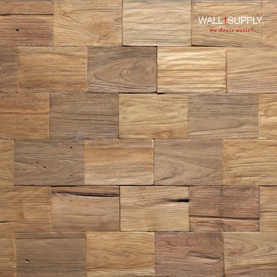 Wall!Supply UltraWood Teak Big Square Panels - Upcycled Teak Wood Wall Panels - Set of 10 Panels (9.68 sq ft)