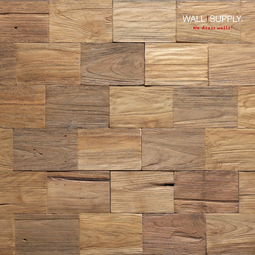 Wall!Supply UltraWood Teak Big Square Panels - Upcycled Teak Wood Wall Panels - Set of 10 Panels (9.68 sq ft)