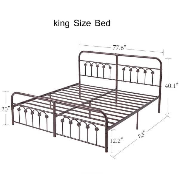 dimension image slide 0 of 2, Industrial Metal Platform Bed Frame with Headboard Twin/Full/Queen/King Size Bed