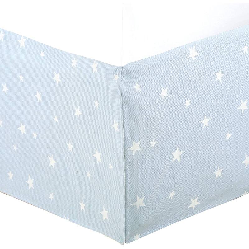 Light Sky Blue Star Cotton Bed Skirt Jacquard Pleated for Kids/Boys/Girls Dust Ruffle with Split Corners, Tailored 16" Drop - Queen