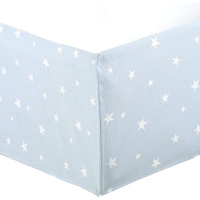 Light Sky Blue Star Cotton Bed Skirt Jacquard Pleated for Kids/Boys/Girls Dust Ruffle with Split Corners, Tailored 16" Drop