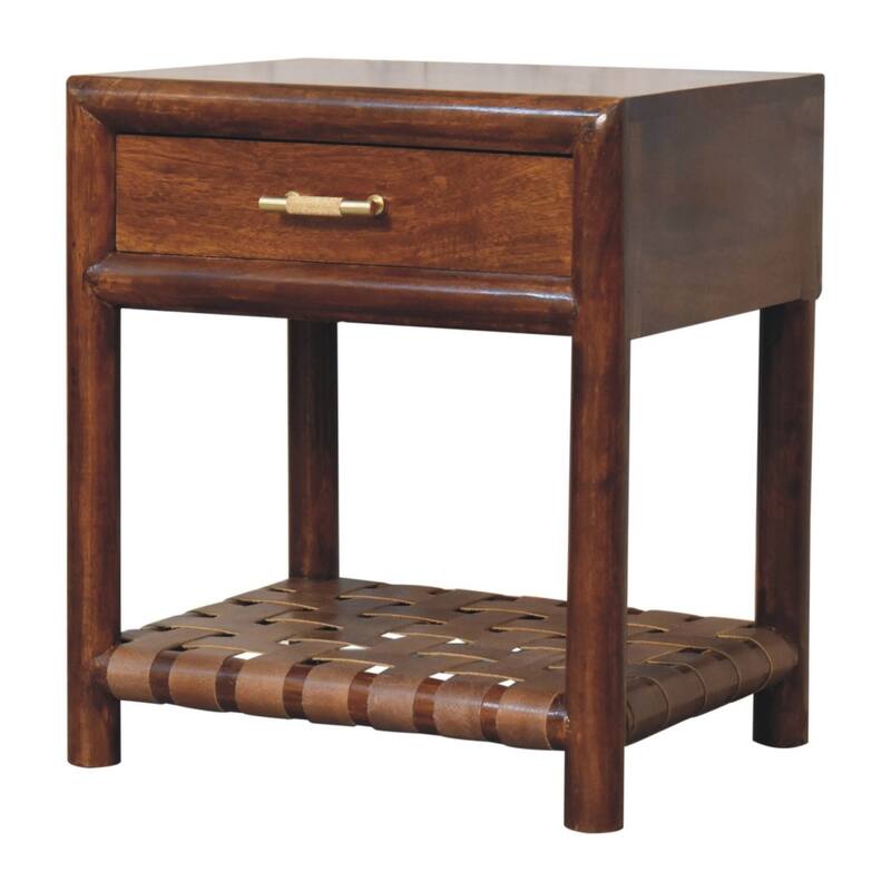HomeRoots 20" Chestnut Solid Wood One Drawer Nightstand With Leather Shelf