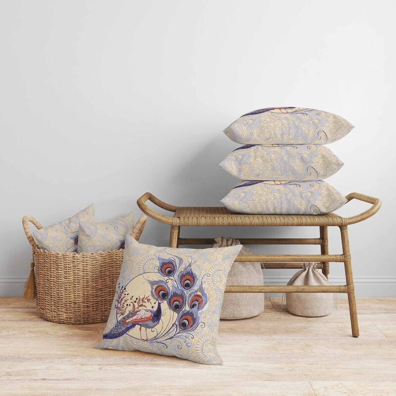 Paisley Peacock Dreams Faux Suede Reversible Throw Pillow Purple and Carmine