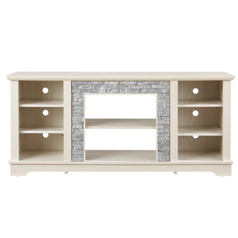 TV Media Stand with Faux Stacked Stone Surround,Entertainment Console