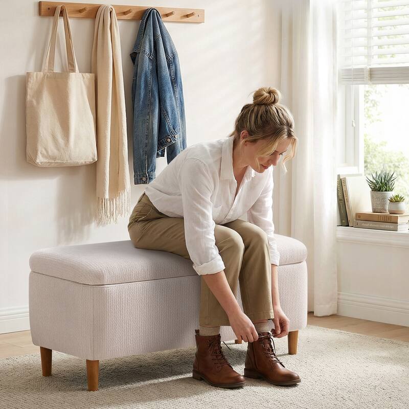 39in Soft Chenille Fabric Storage Ottoman Bench for Bedroom / Entryway Bed Foot / Living Room，Upholstered Entryway Bench