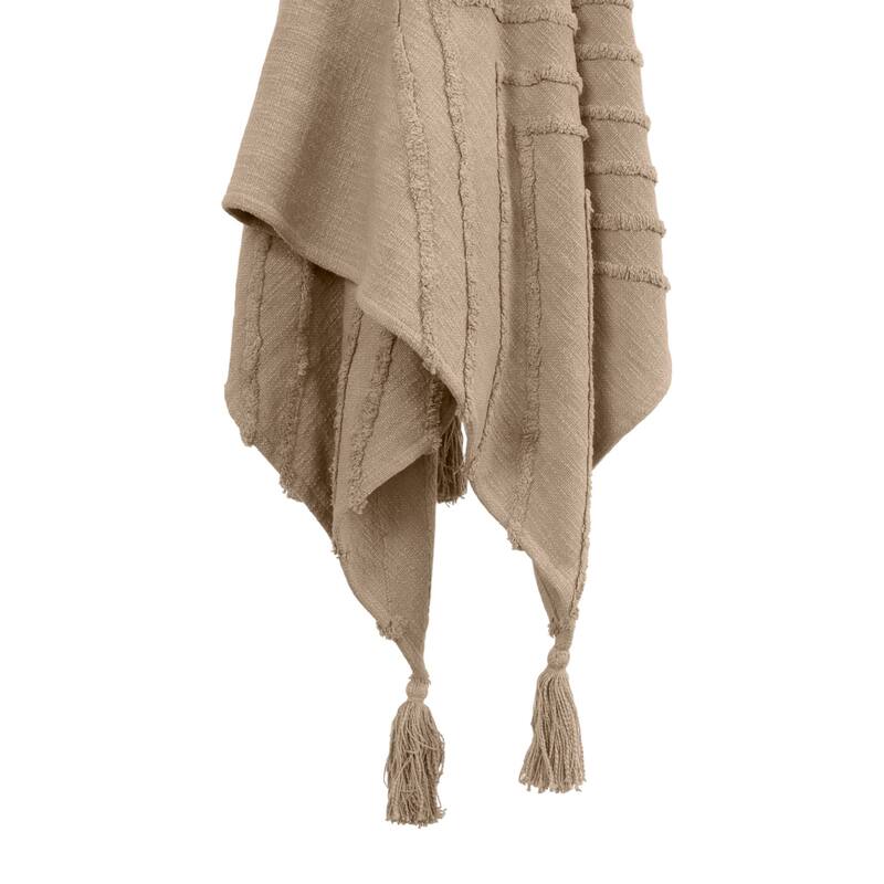 HomeRoots 50" X 60" Brown Cotton Woven Geometric Throw Blanket with Tassels