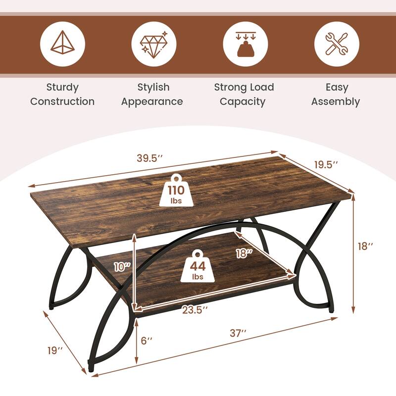 Costway 2-Tier Industrial Coffee Table Rectangular Cocktail Table with - See Details