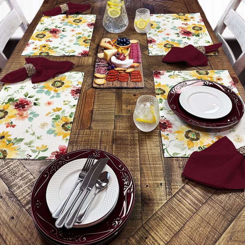 Spring Sunflowers 4-Pack Poly-Cotton Blend Placemats Manufactured in The USA Machine Washable Dryer Safe