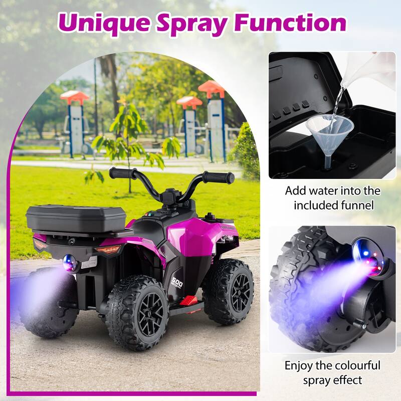 6V Kids Ride On ATV with Spray Function and Storage Box with Music - 27" x 16" x 17" (L x W x H)