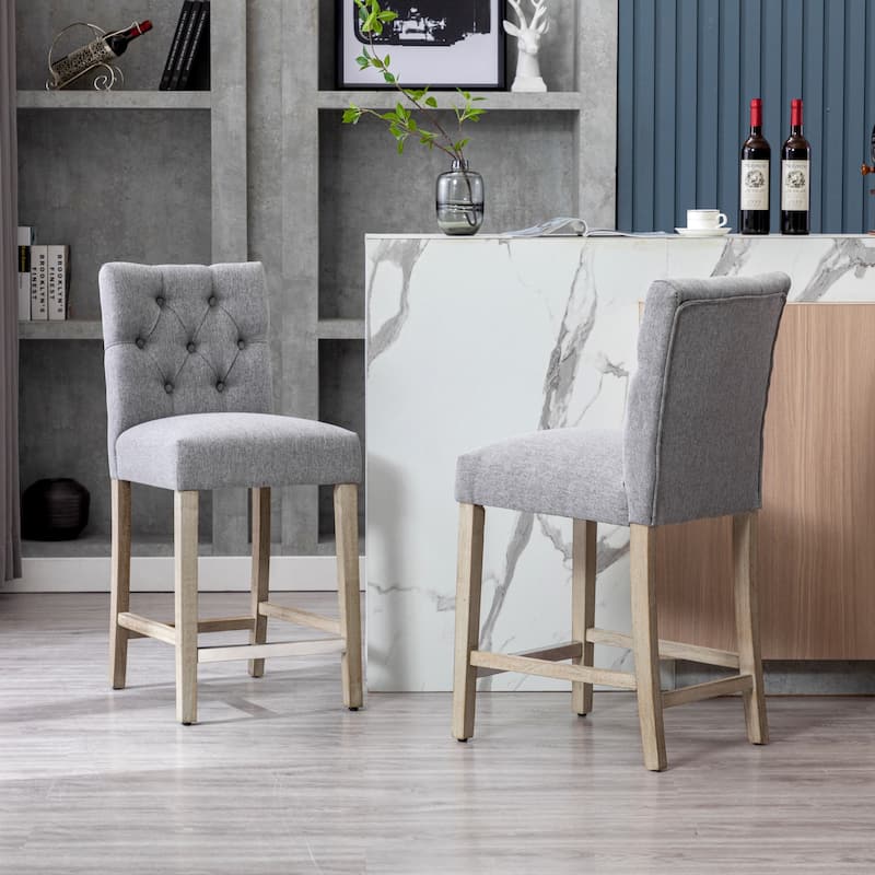 Carter 24" Classic Button Tufted Counter Stool Gray Finish (Set of 2) - Grey