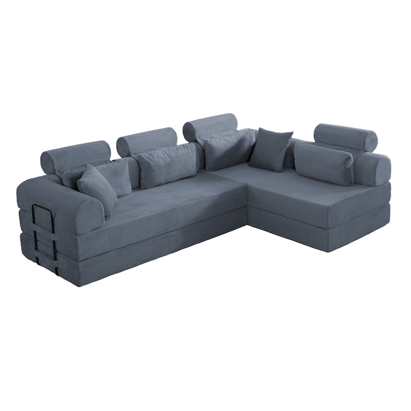 L shape Modular Sectional Sofa, Compressed Sectional Sofa Corduroy Couch, Unfold into a bed, Comfy Compressed Sofa Couch
