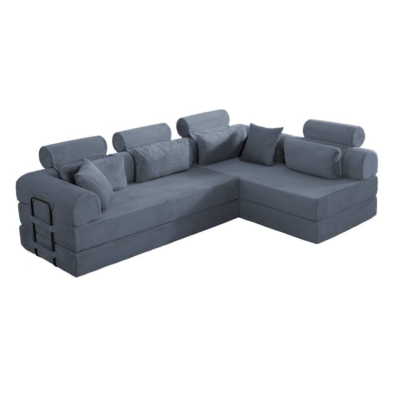 Oversized Convertible Sleeper Sofa Bed, L Shape Modular Sectional Cloud Sofa with Fixed-Shape Frame, Boneless Couch with Pillow