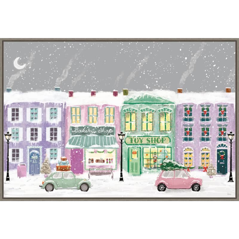 Hometown Holiday I Purple by Veronique Charron Canvas Art Framed - 33 x 23 in