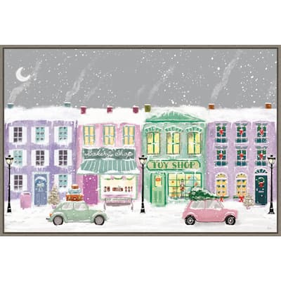 Hometown Holiday I Purple by Veronique Charron Canvas Art Framed - 33 x 23 in
