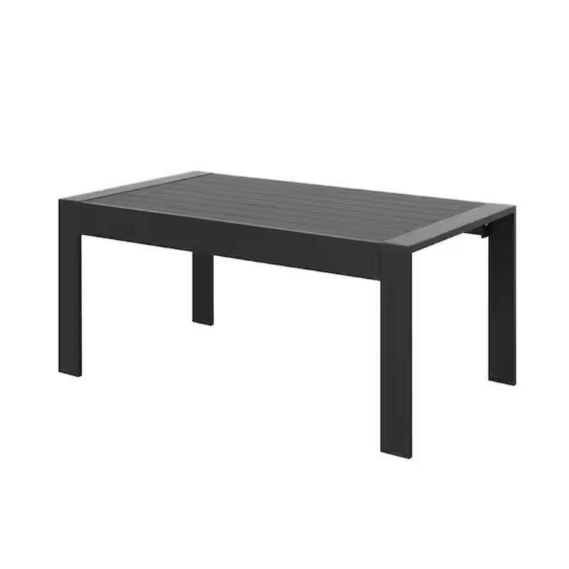 43" Aluminum Patio Coffee Table, Modern Black Rectangle Table