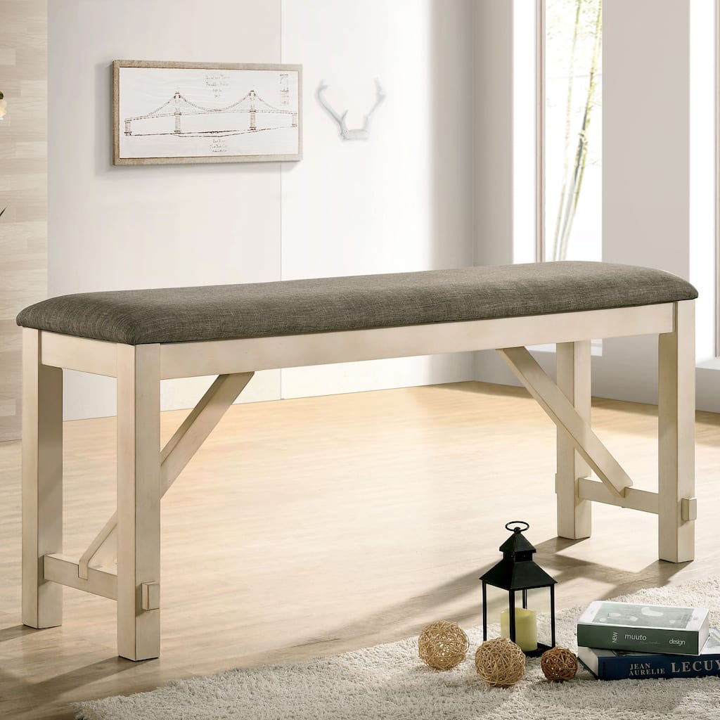Caduceus Farmhouse Ivory Wood Padded Counter Height Bench by Furniture of America