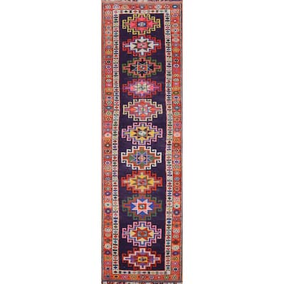 Navy Blue Anatolian Oriental Vintage Runner Rug Handmade Wool Carpet - 2'10"x 12'0"
