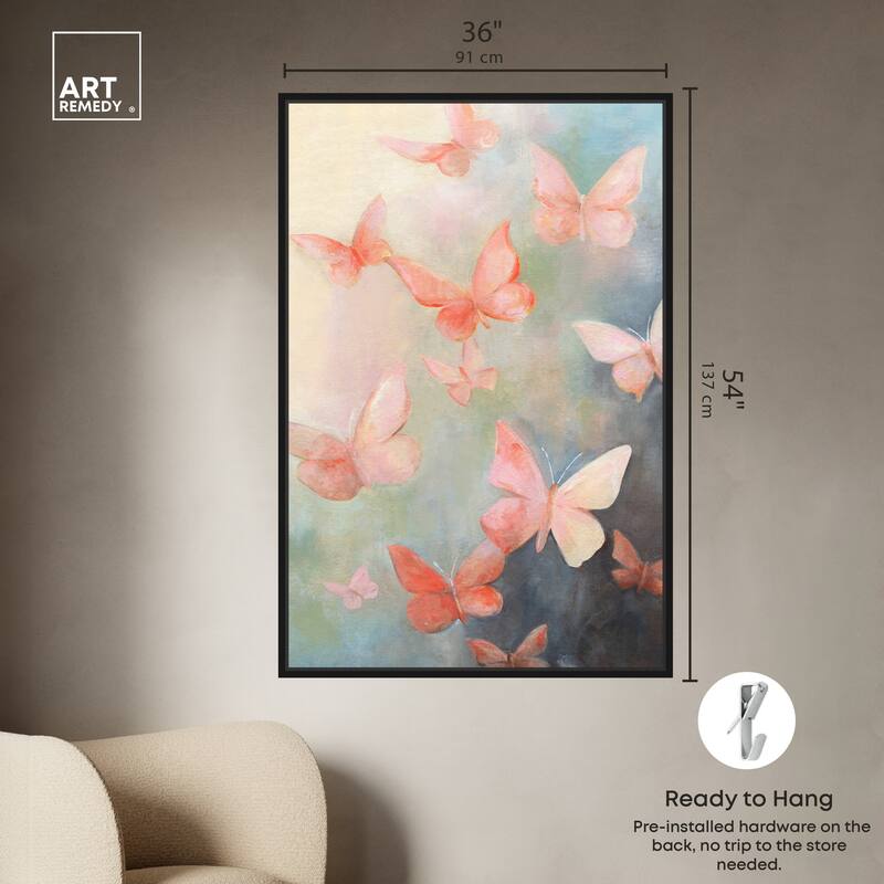 Art Remedy Peaceful Butterflies Framed Butterfly 1 Piece Canvas Wall Art